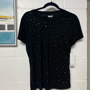 DKNY Black Short Sleeve Tee with Stud Accents